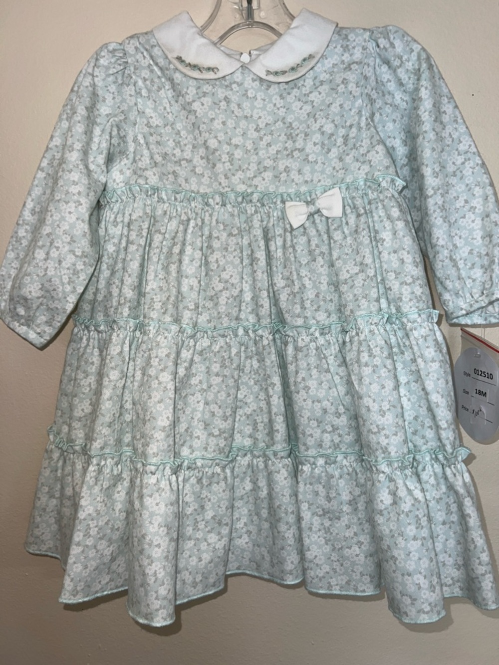 Sarah Louise Long Sleeve Floral Tiered Dress in Soft Blue 18M​